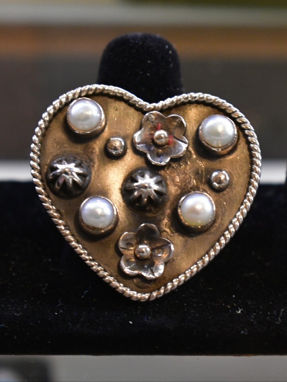 Heart-Shaped Sterling Silver And Mother Of Pearl Ring-Sz Adjustable